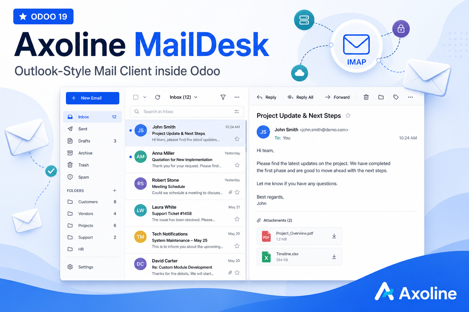 Axoline MailDesk Odoo 19 E-Mail-Client mit IMAP SMTP Posteingang