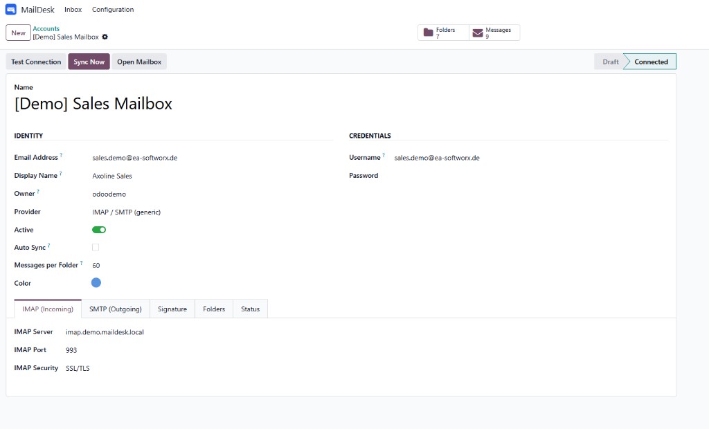 Odoo Gmail Outlook IMAP SMTP Konto-Einrichtung MailDesk