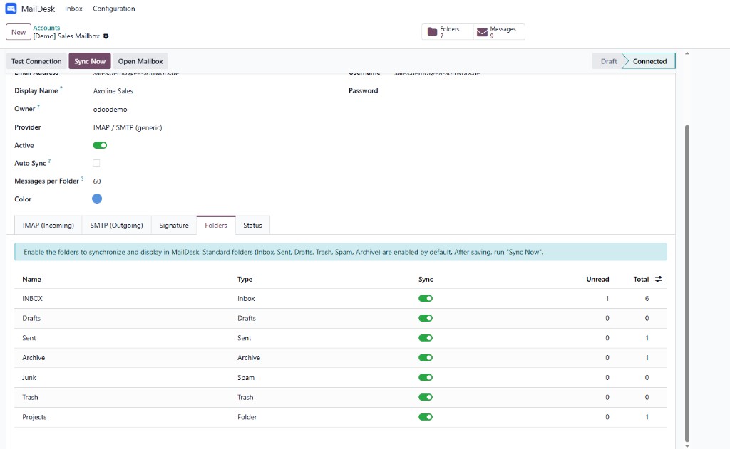 Odoo E-Mail-Client IMAP Ordner-Synchronisation