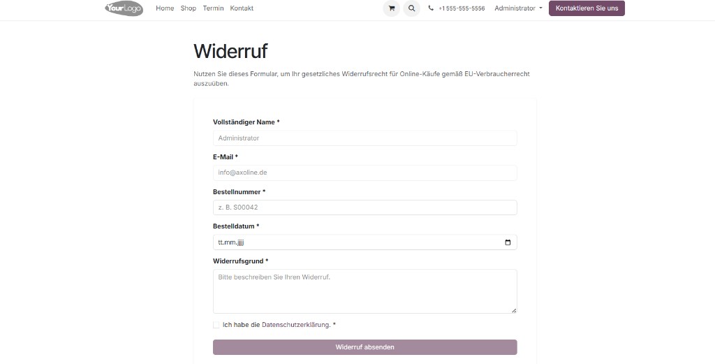 Widerrufsformular im Webshop