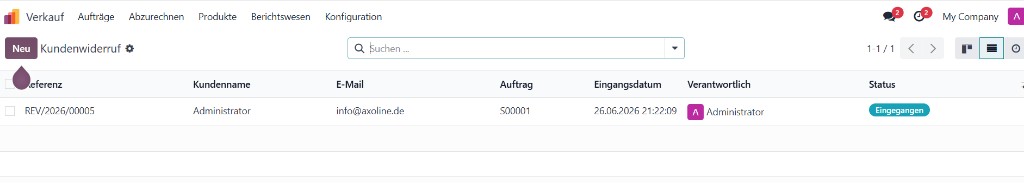 Listenansicht Widerrufe
