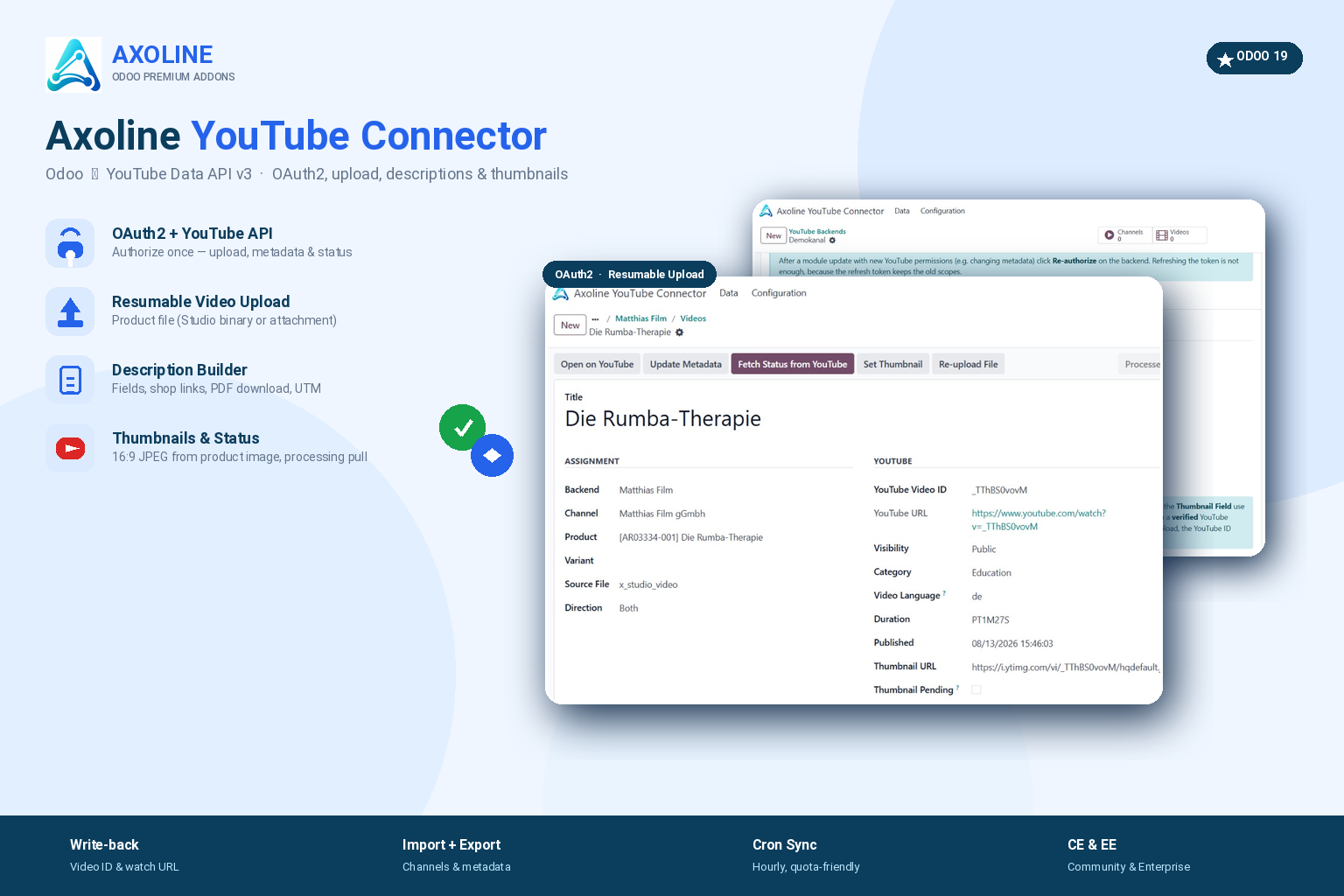 YouTube-Video in Odoo mit Produktzuordnung, Watch-URL und Verarbeitungsstatus