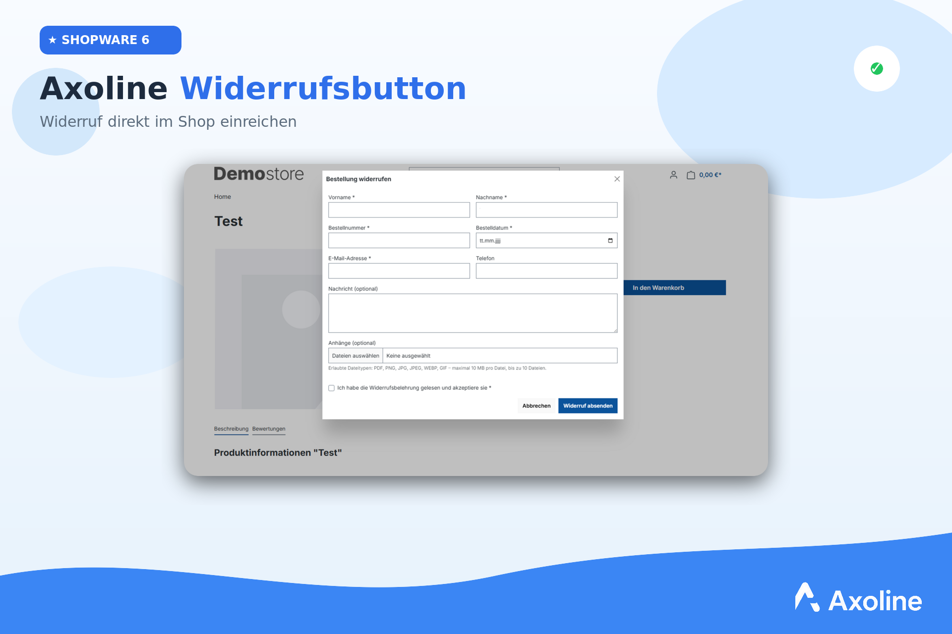Axoli Widerrufsbutton: Formular Bestellung widerrufen im Shop